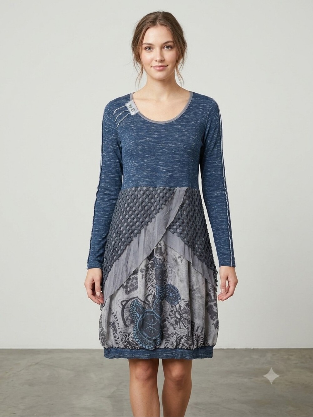 Elena Wang Mixed Media Whimsigoth Dress Tunic Space Dye Abstract Mesh XS Y2K